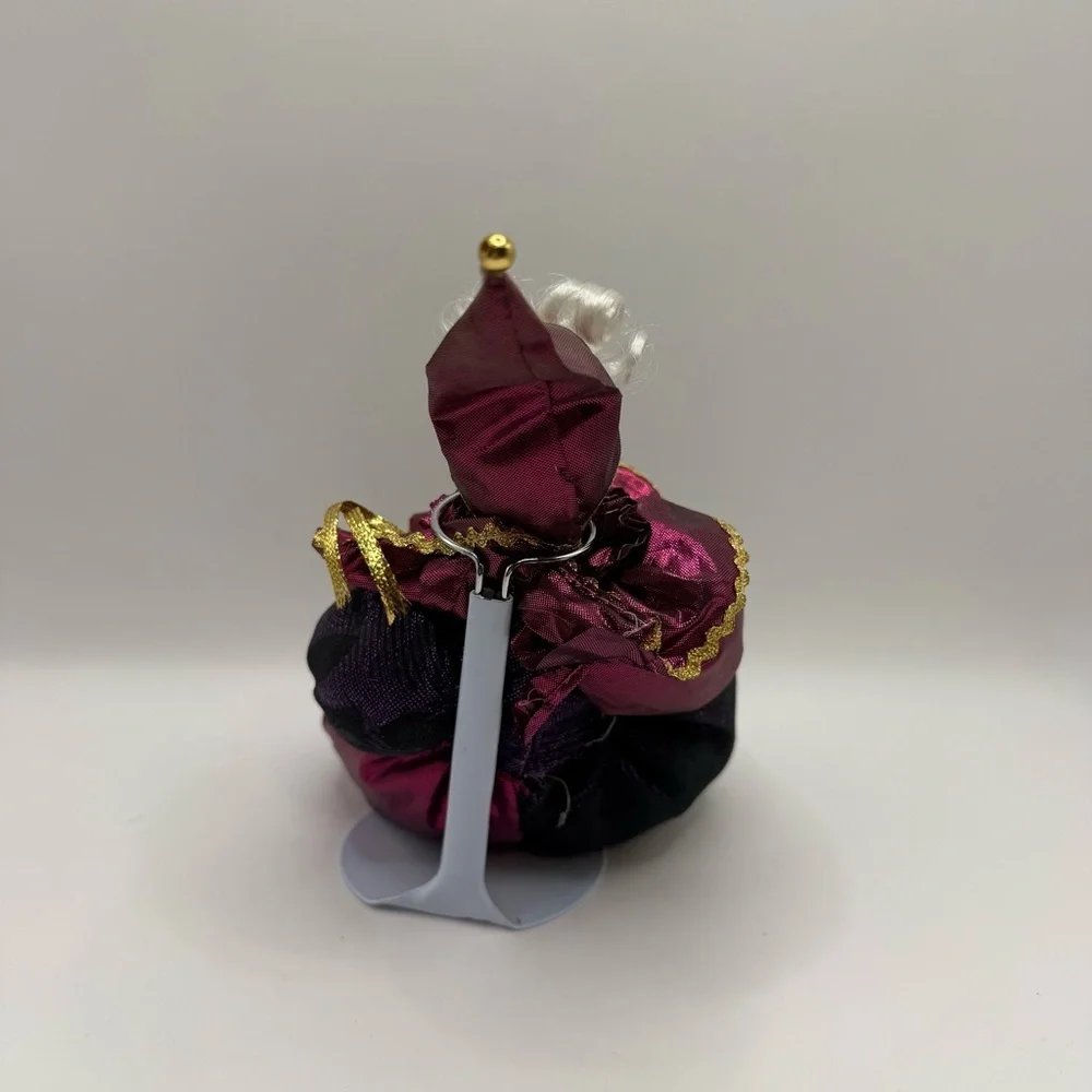 Porcelain Decorative Clown Doll Figurine Purple Pink 6” With Sitting Stand